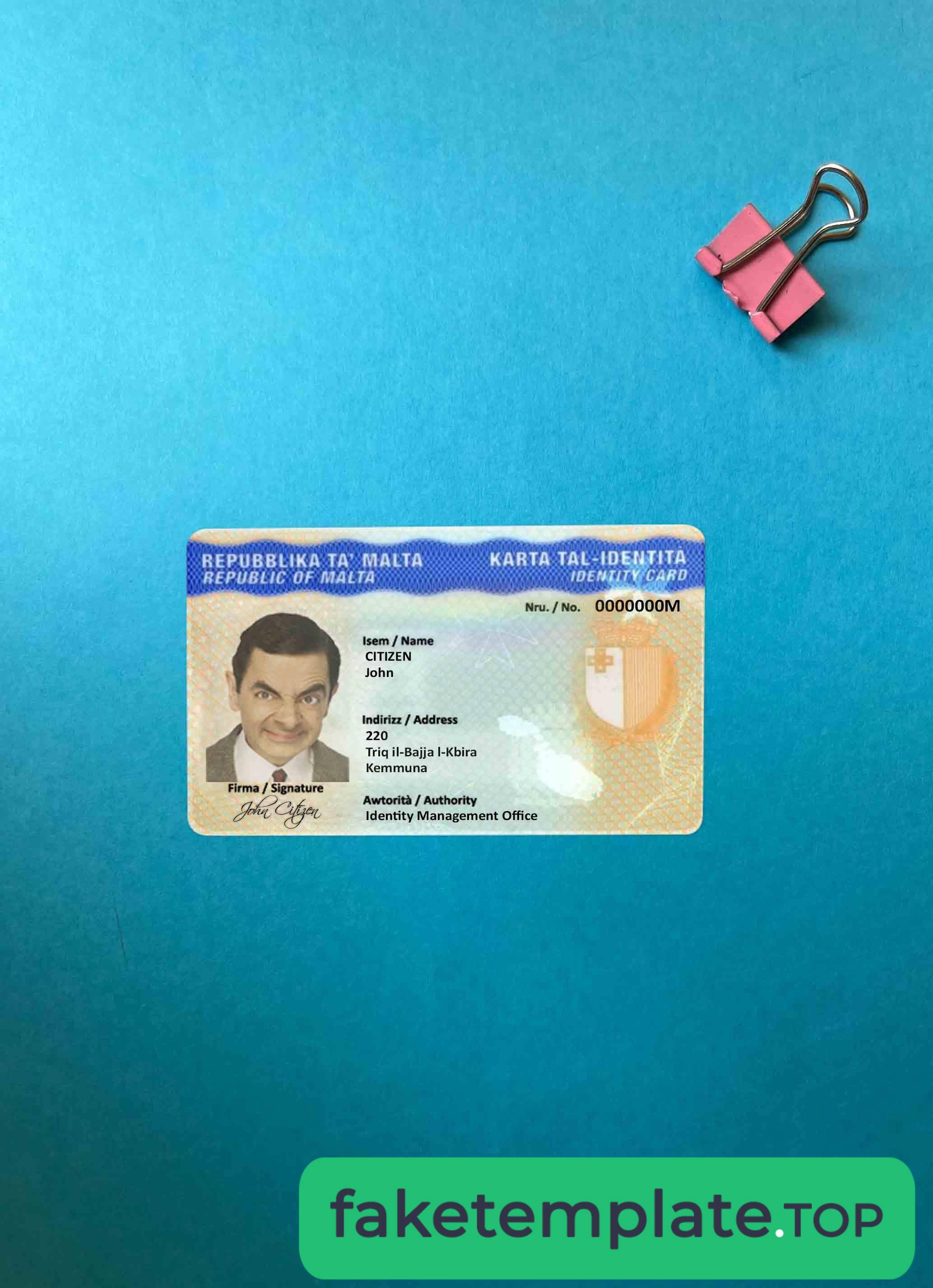 Feature of fake Malta ID photolook example